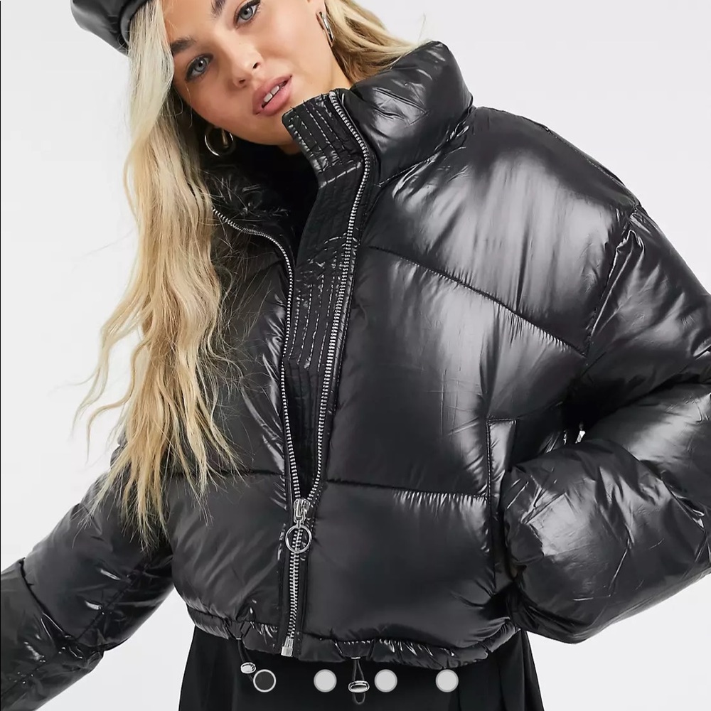 Bershka Shiny Padded Puffer Jacket - Black